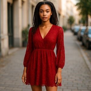 American Rag Red Lacey Layered Dress Retro Deadstock Western Boho Holiday